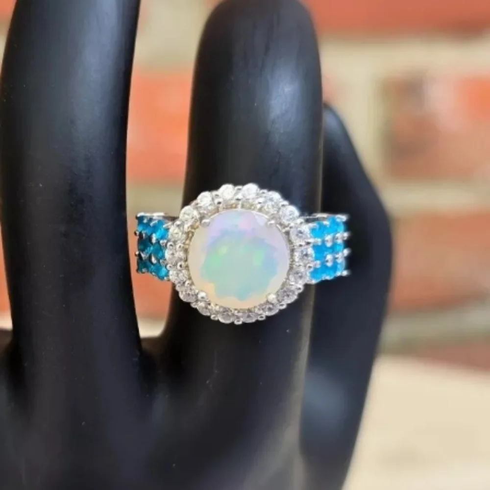 NWOT Fine Estate Designer signed Genuine Opal & Blue Kyanite Gemstone Ring - Picture 2 of 6